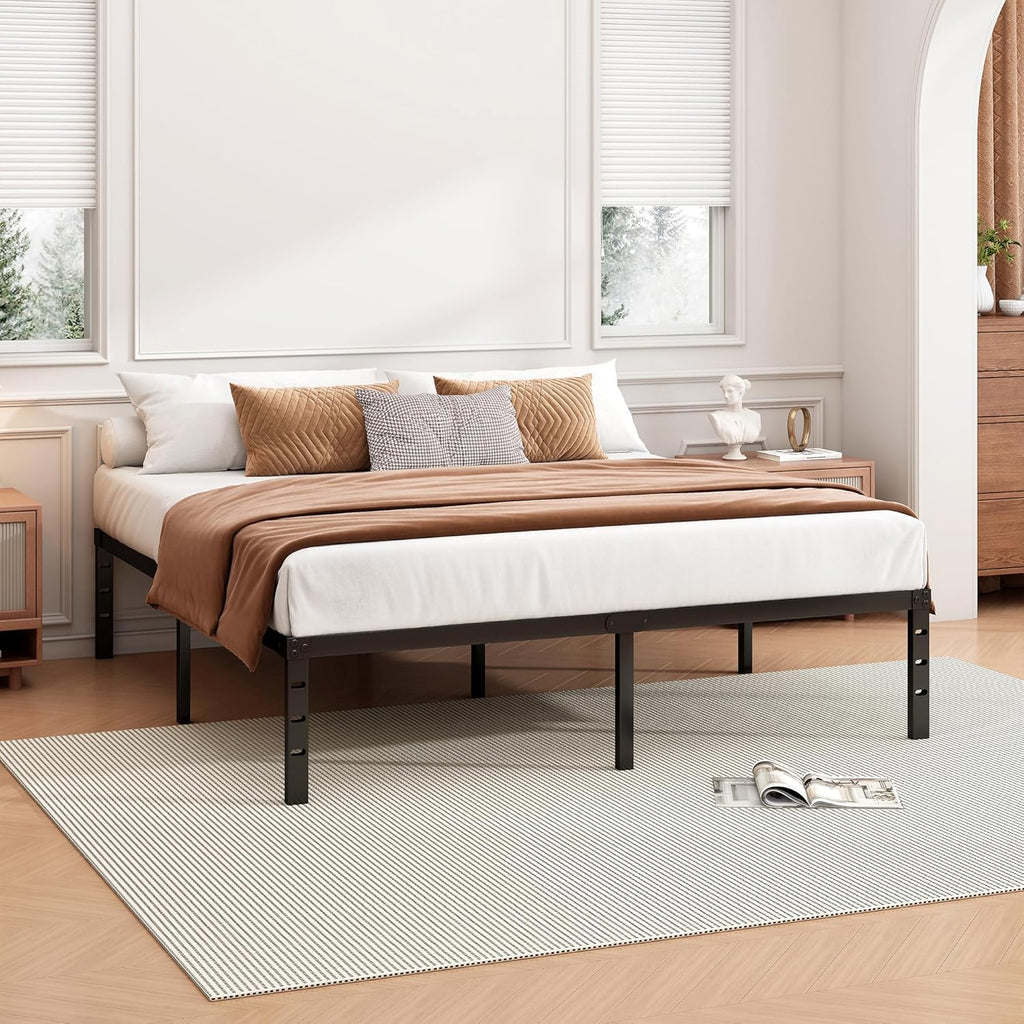 Hafenpo 18 Inch Full Bed Frame - Sturdy Metal Platform Full Size, No Box Spring Needed, Heavy Duty, Easy Assembly, Strong Bearing Capacity, Under Bed Storage, Black