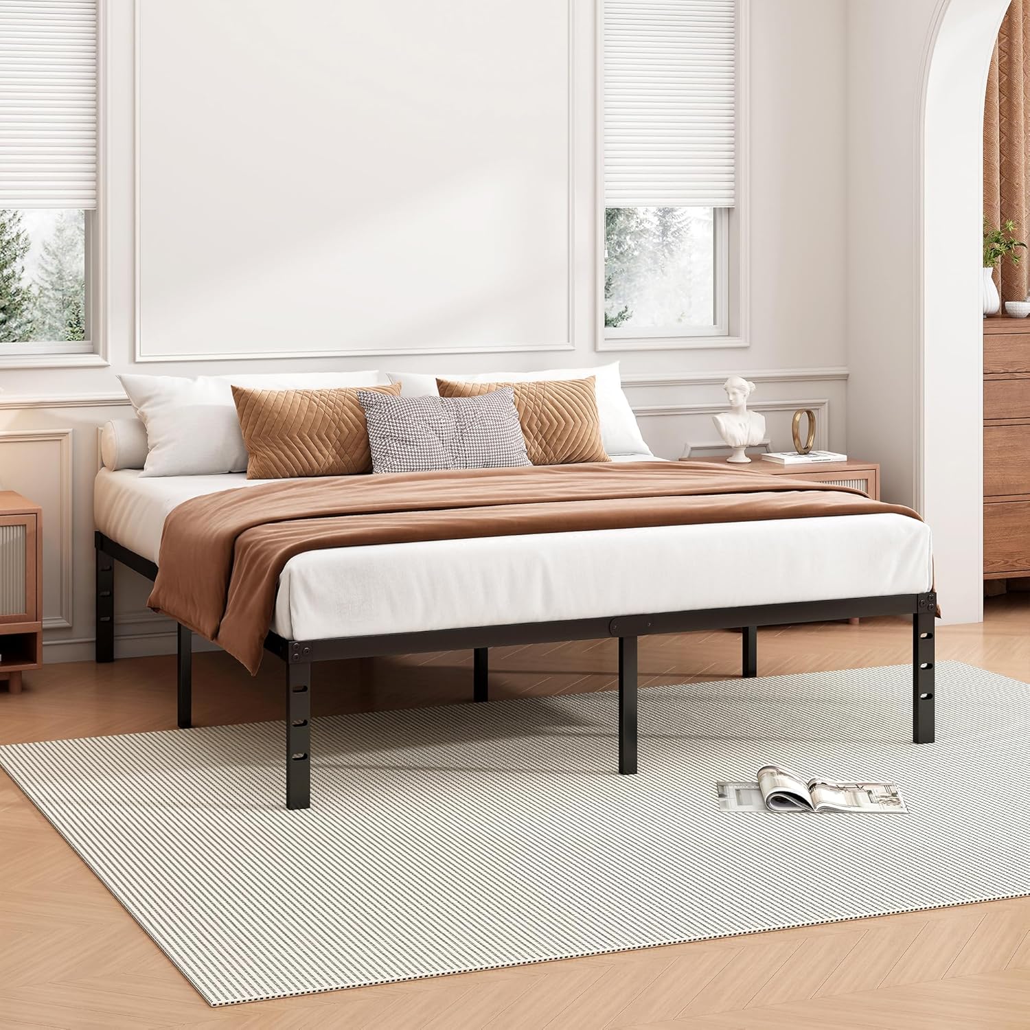 Hafenpo 18 Inch Full Bed Frame - Sturdy Metal Platform Full Size, No Box Spring Needed, Heavy Duty, Easy Assembly, Strong Bearing Capacity, Under Bed Storage, Black