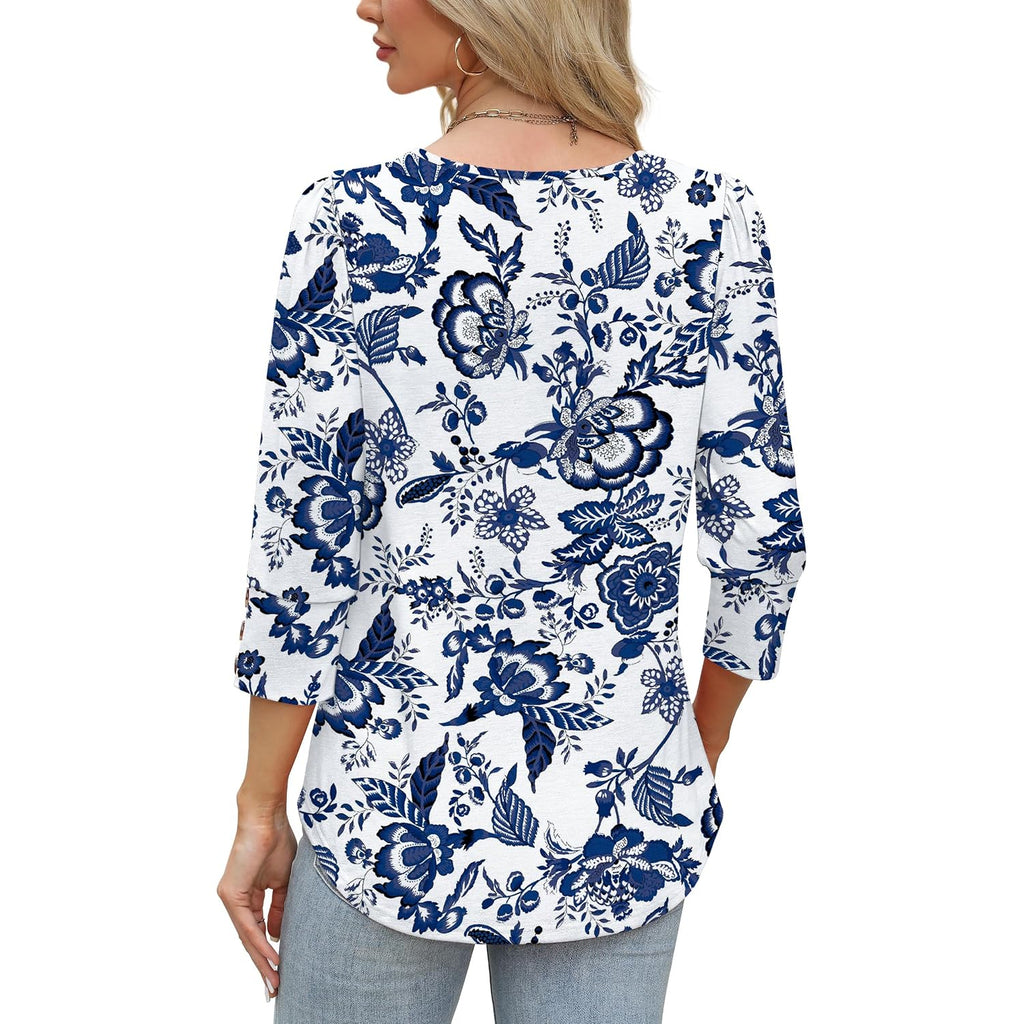 Wiholl 3/4 Length Sleeve Womens Tops With Button Cuffs Dressy Casual V Neck Summer Outfits Early Fall Fashion Spring Clothes