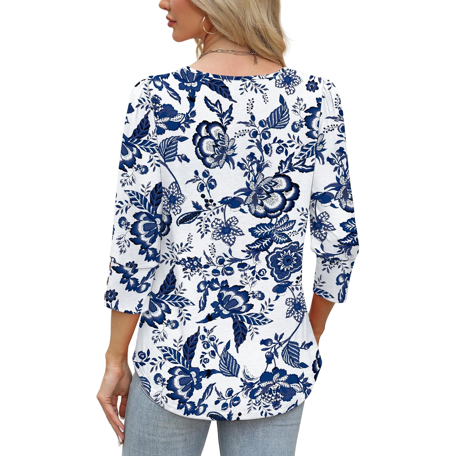 Wiholl 3/4 Length Sleeve Womens Tops With Button Cuffs Dressy Casual V Neck Summer Outfits Early Fall Fashion Spring Clothes