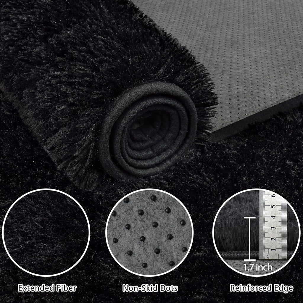 8x10 Area Rug for Living Room:Ultra Soft Fluffy Shag Black Rugs,Large Fuzzy Plush Indoor Non Slip Carpet Washable Rug for Bedroom Kids Nursery Office Dorm Modern Decor(Black)