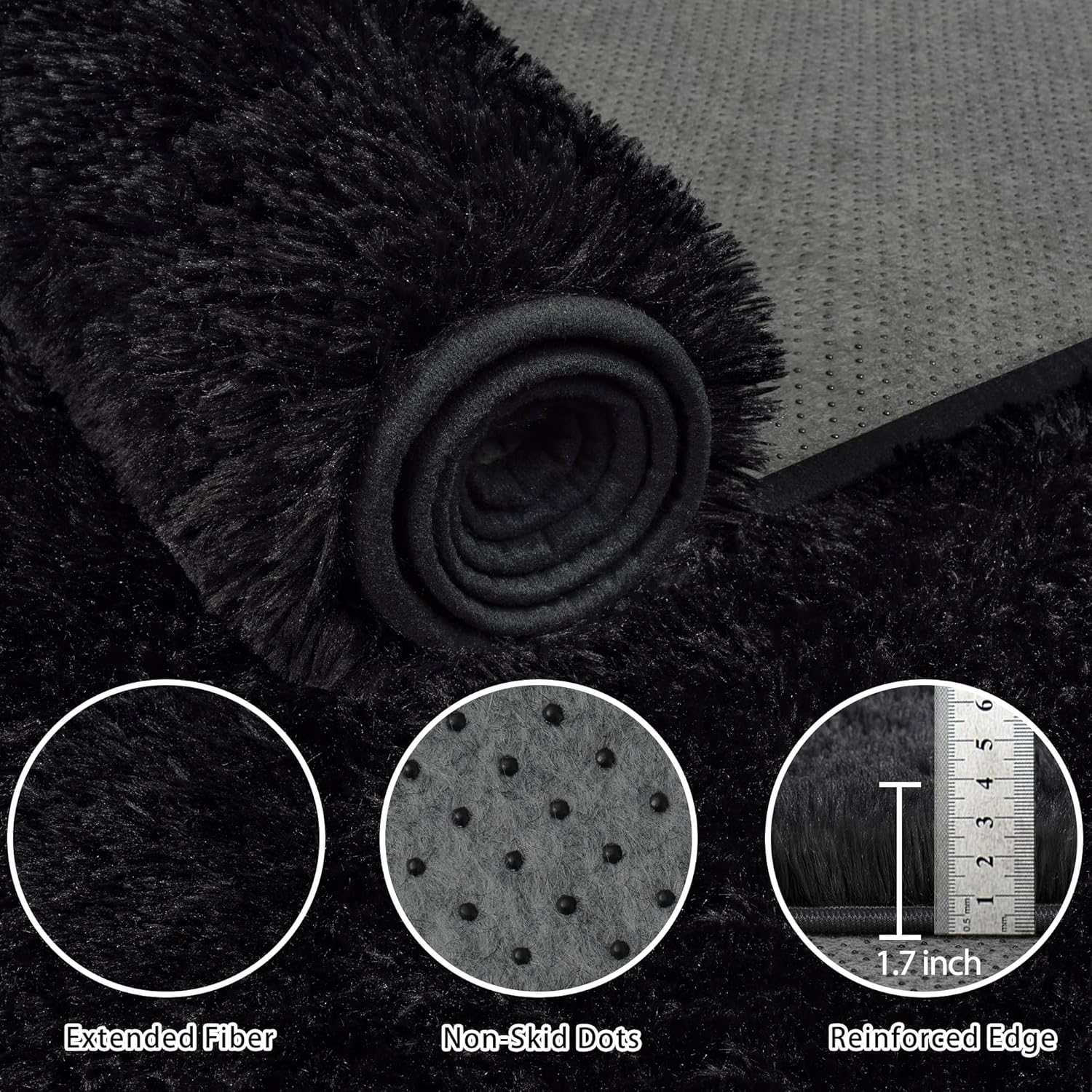 8x10 Area Rug for Living Room:Ultra Soft Fluffy Shag Black Rugs,Large Fuzzy Plush Indoor Non Slip Carpet Washable Rug for Bedroom Kids Nursery Office Dorm Modern Decor(Black)