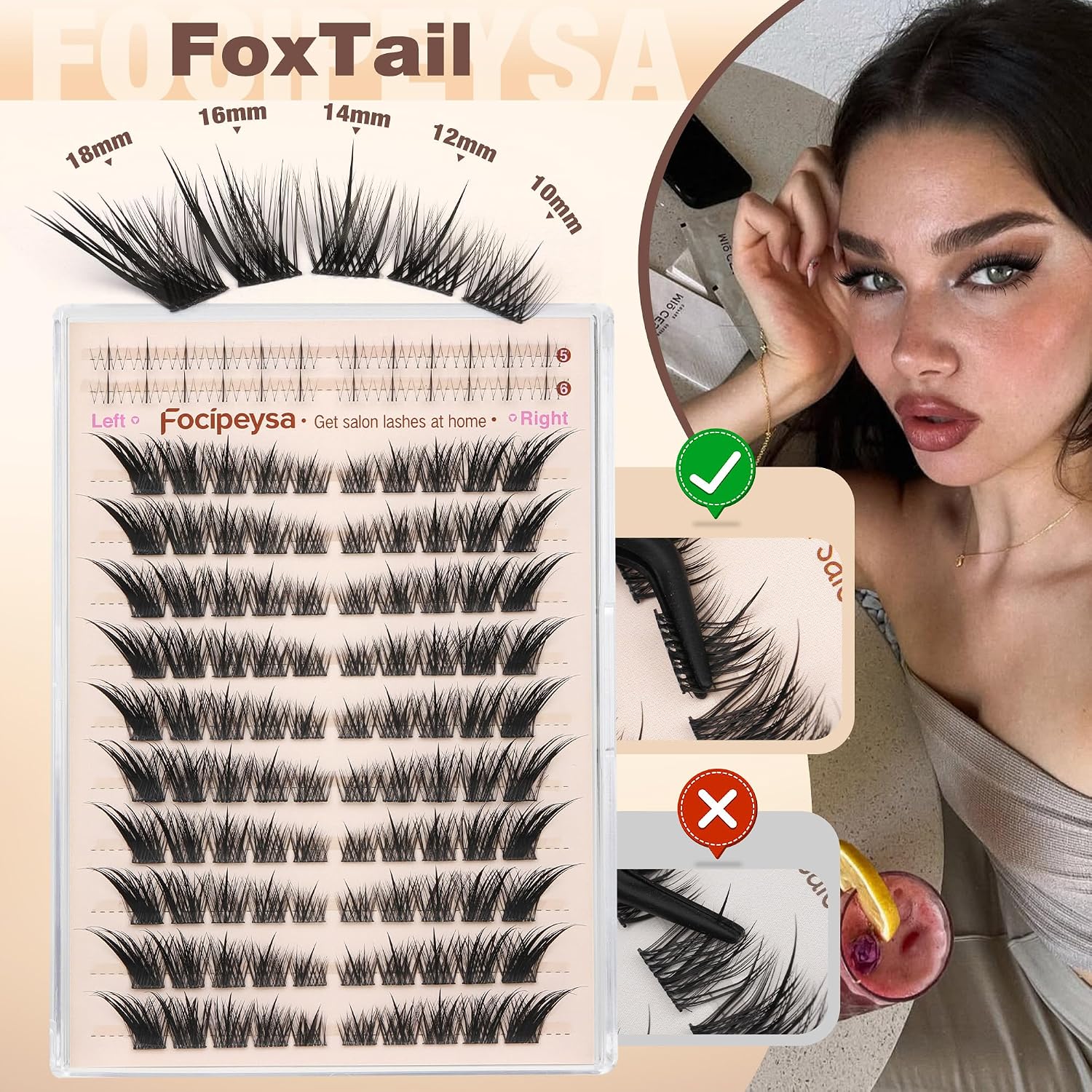 Focipeysa Fox Eye Lash Clusters Kit Fox Tail Lashes Cluster Eyelash Extensions Kit With Lash Bond And Seal, Lash Remover Lash，Lash Tweezers Diy Lash Clusters Set