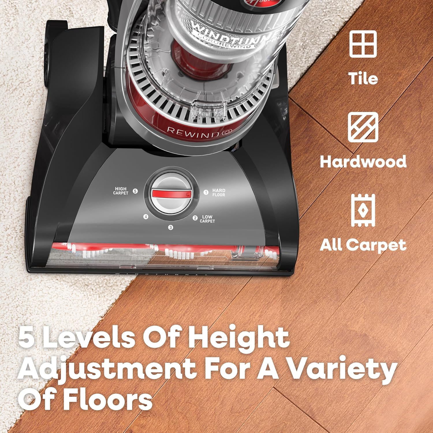 Hoover Windtunnel Cord Rewind Pro Bagless Vacuum Cleaner, Upright