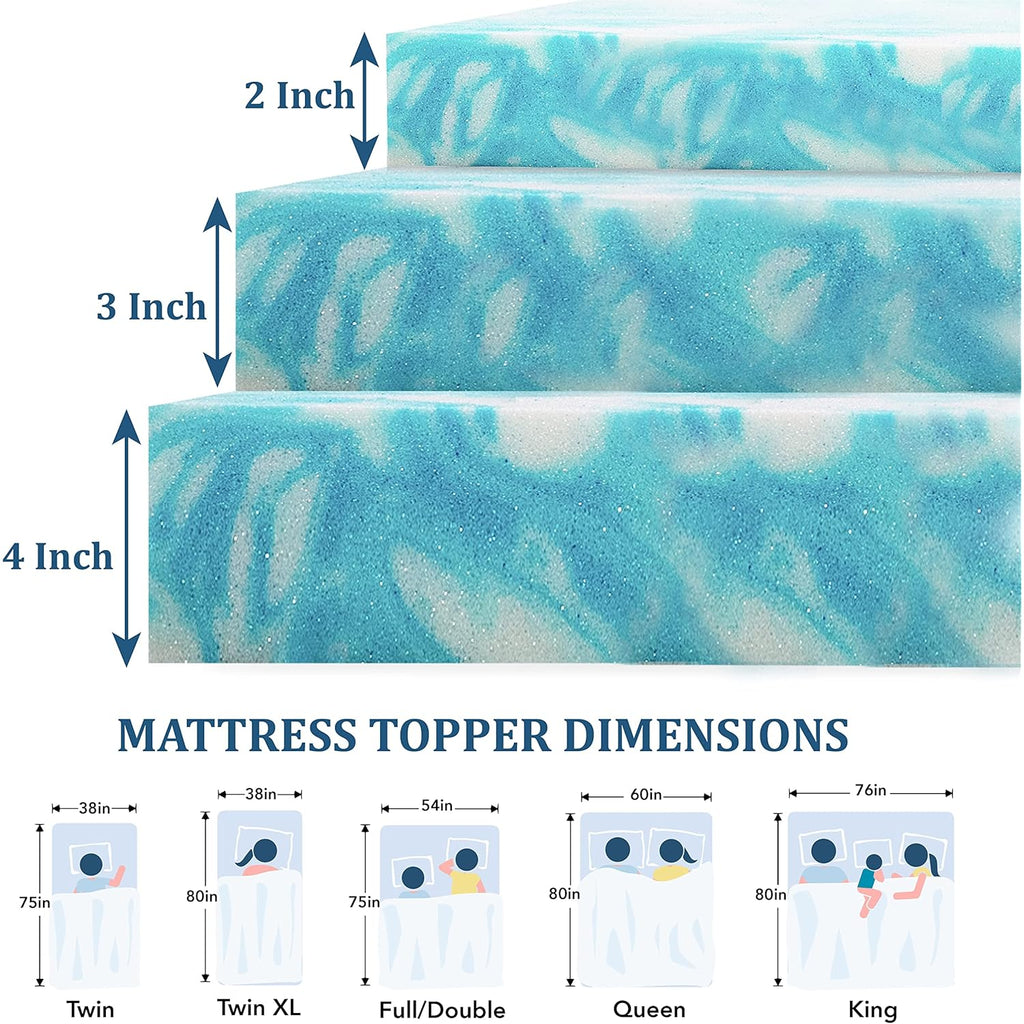EGO Topper 2 Inch Twin Memory Foam Mattress Topper, Gel Foam Mattress Topper for Pressure Relief, Ventilated Design Bed Topper in a Box, CertiPUR-US Certified, 38"×75", Medium