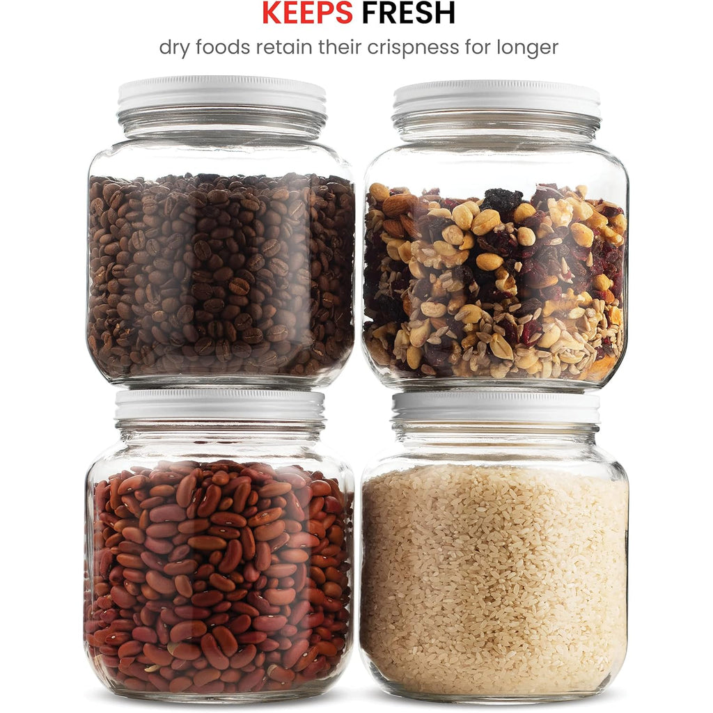 Paksh Novelty Wide Mouth Glass Mason Jar 64 Oz - 4 Pack - Wide Mouth, Airtight Lid, USDA Approved BPA-Free Dishwasher Safe Canning Jar for Fermenting, Sun Tea, Kombucha, Dry Food Storage, Clear