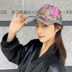 Bling Baseball Caps For Women, Rhinestone Summer Flower Baseball Hat, Adjustable Spring Fall Denim Sequin Jean Hat