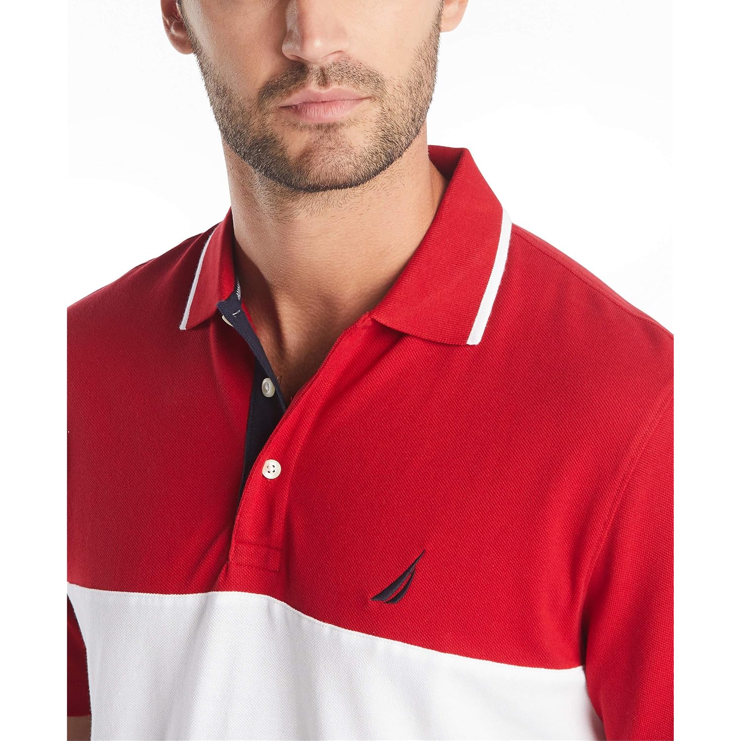 Nautica Men'S Short Sleeve 100% Cotton Pique Color Block Polo Shirt