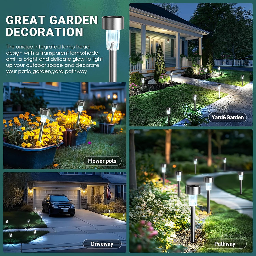 Gigalumi Solar Lights Outdoor Waterproof, 12 Pack, Stainless Steel Led Solar Garden Lights For Patio, Lawn, Yard And Landscape, Cold White | Stainless Steel Led, Cold White Brightness, Ideal For Patio Lawn Yard Landscape, Durable Decorative Lighting