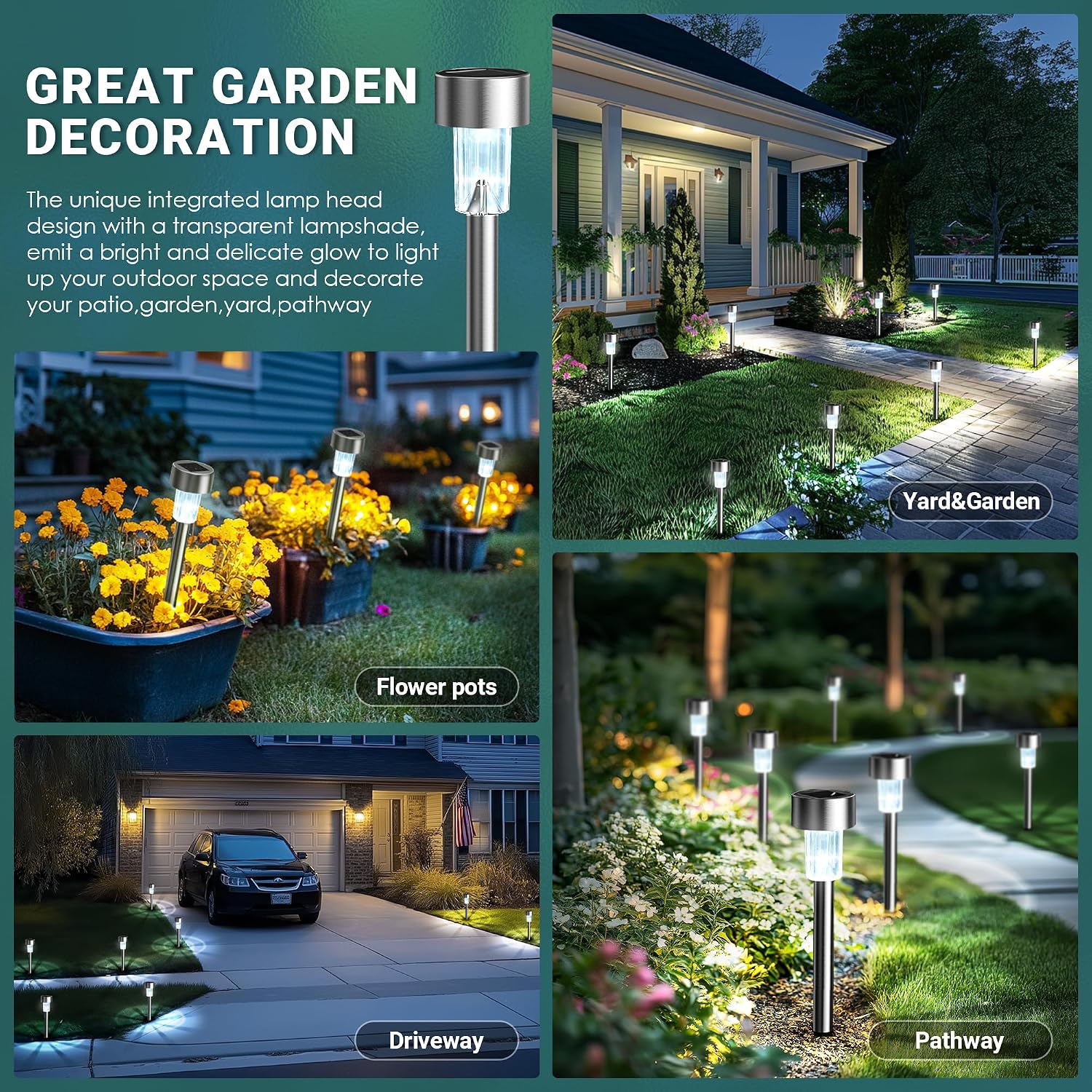Gigalumi Solar Lights Outdoor Waterproof, 12 Pack, Stainless Steel Led Solar Garden Lights For Patio, Lawn, Yard And Landscape, Cold White | Stainless Steel Led, Cold White Brightness, Ideal For Patio Lawn Yard Landscape, Durable Decorative Lighting