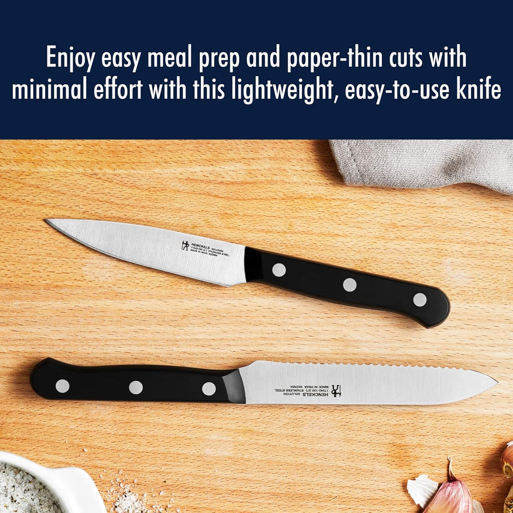 HENCKELS Solution Razor-Sharp 4-inch Compact Chef Knife, German Engineered Informed by 100+ Years of Mastery, Black/Stainless Steel