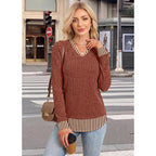 WIHOLL Womens Long Sleeve Shirts Lightweight Tunic Sweaters | 2-in-1 layered look, loose fit, tunic length, dressy casual, school teacher outfits, work to weekend, fall winter fashion