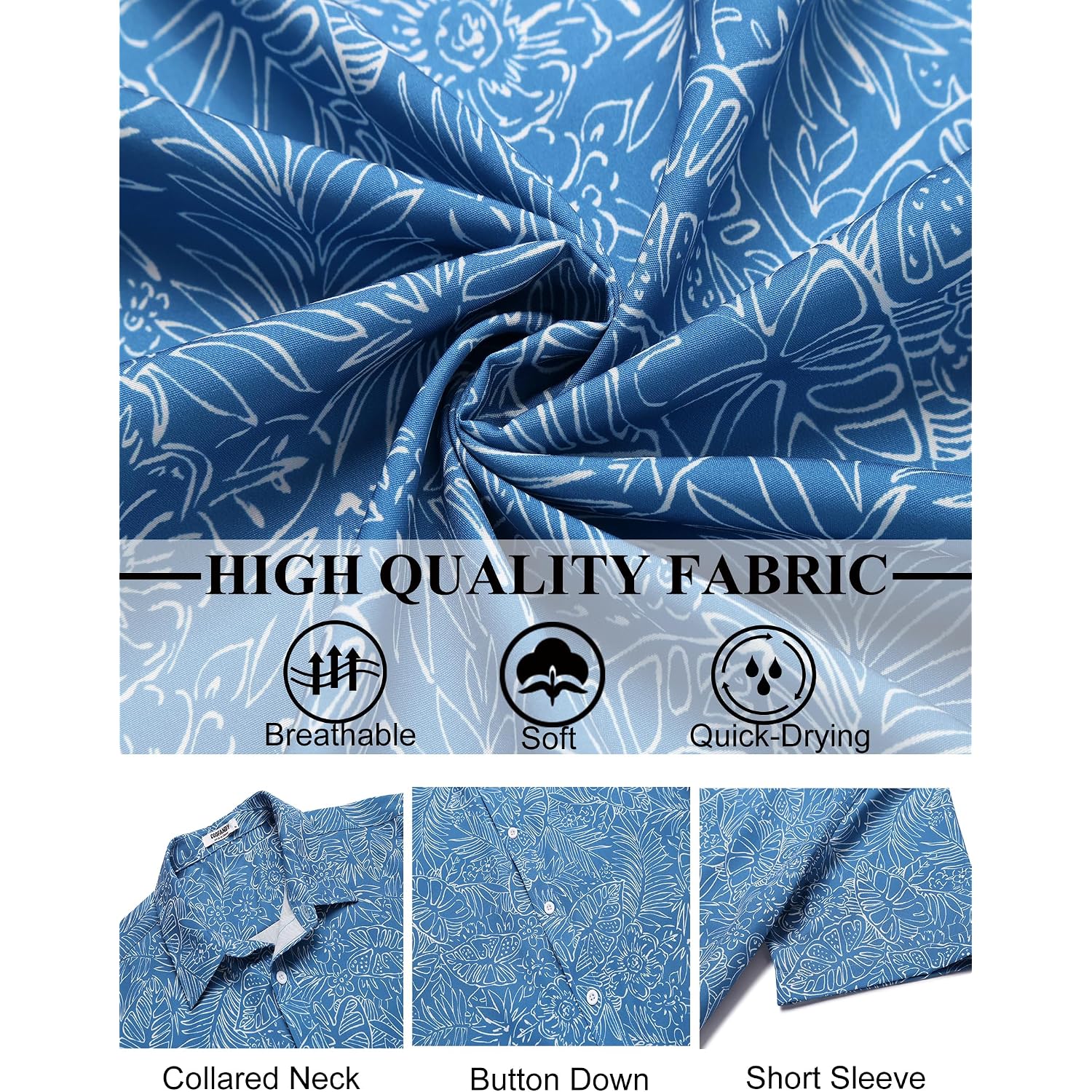 Coofandy Mens Hawaiian Shirts Short Sleeve Button Down Aloha Shirt Casual Beach Clothes