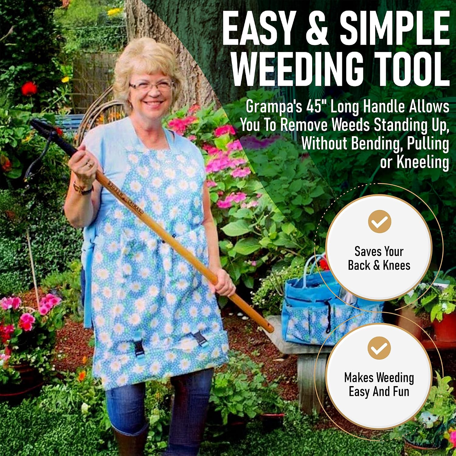 Grampa'S Weeder Original Stand Up Weed Puller Tool With Bamboo Long Handle | 4-Claw Steel Head • Weeding Tool • Weed Remover Tool • Pulls Dandelions, Crabgrass & Taproots • No Bending • Saves Your Back