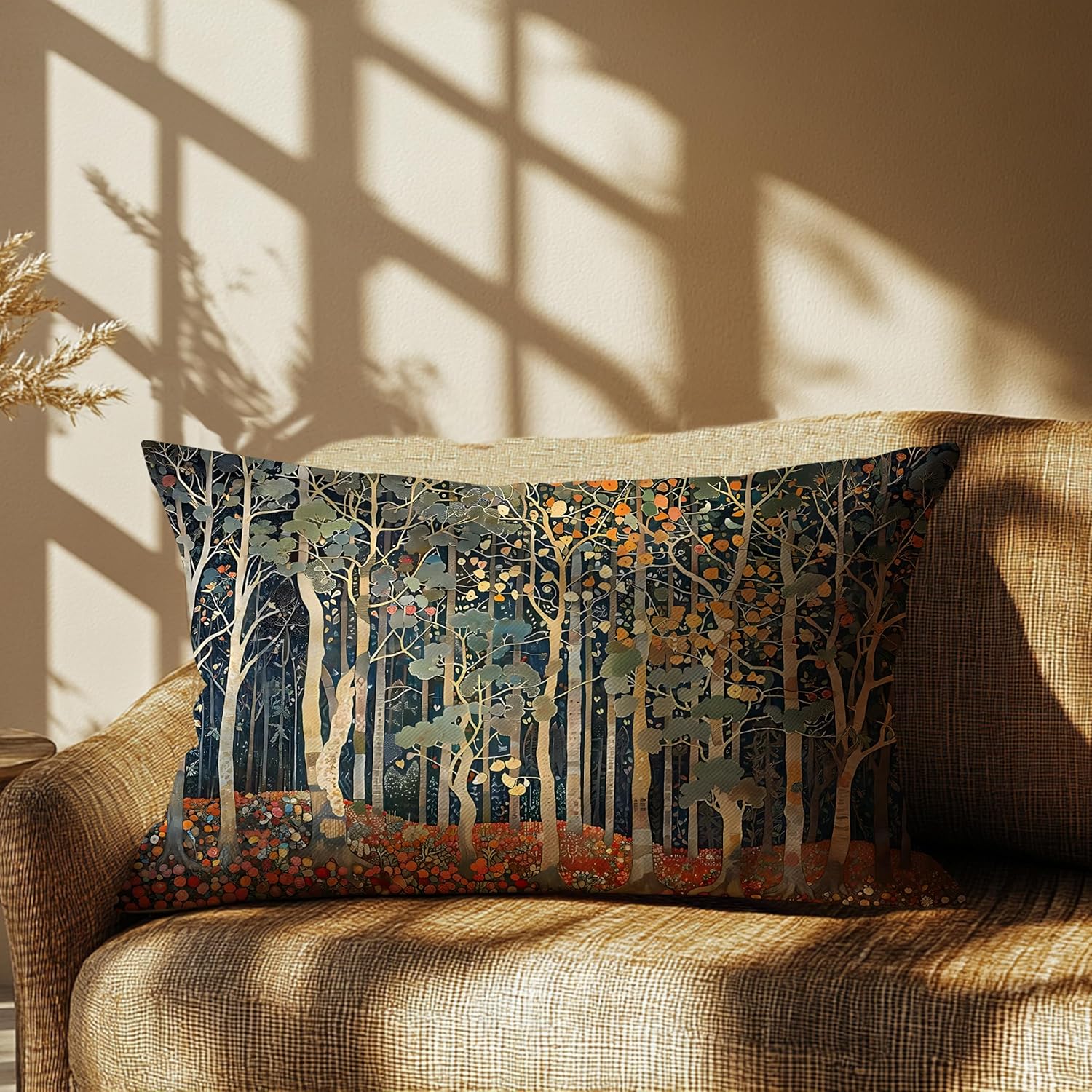 Rustic Autumn Forest Pillow Covers 20x12 Double-Sided, Fall Home Room Decor, Vintage Botanical Nature William Morris Inspired Decorative Throw Pillow Covers for Home Bedroom Living Room