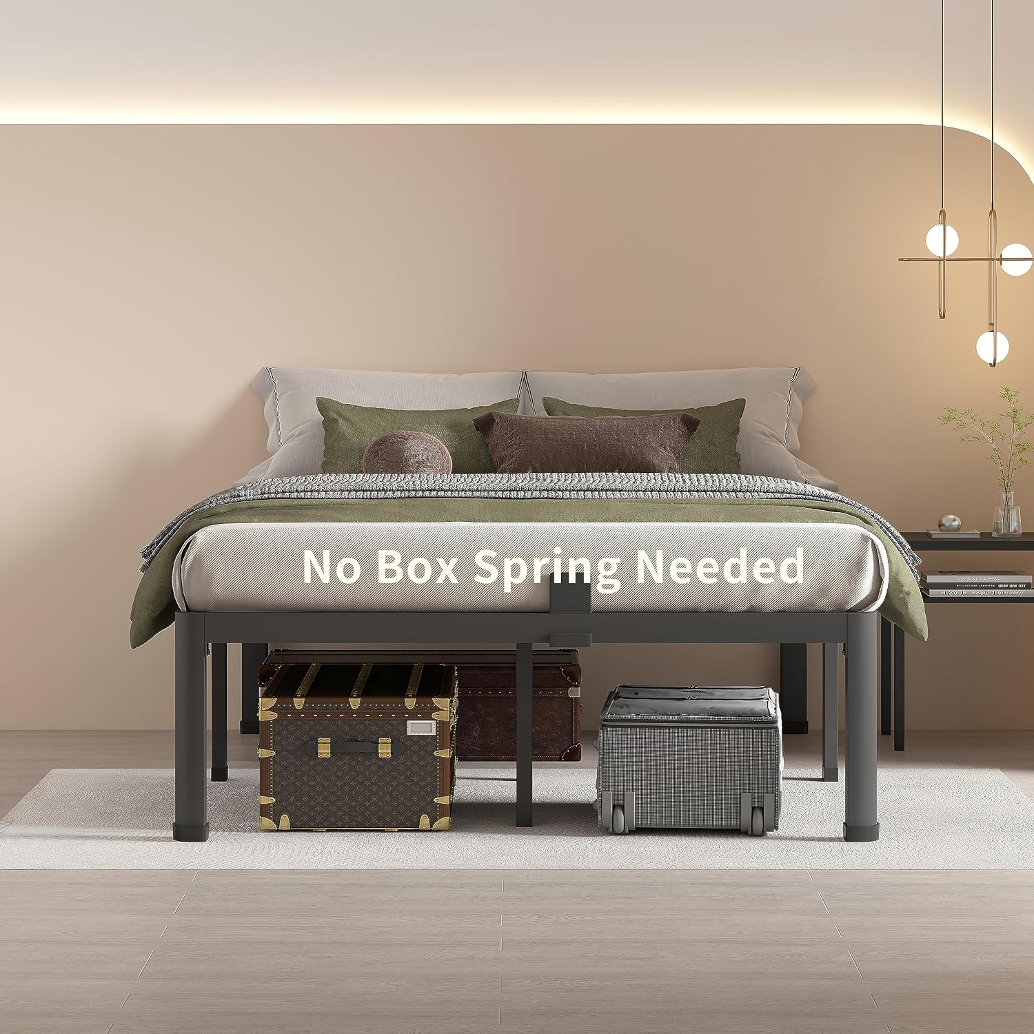 Maf 14 Inch Full Size Metal Platform Bed Frame With Round Corner Legs, 3000 Lbs Heavy Duty Steel Slats Support, Noise Free, No Box Spring Needed, Easy Assembly