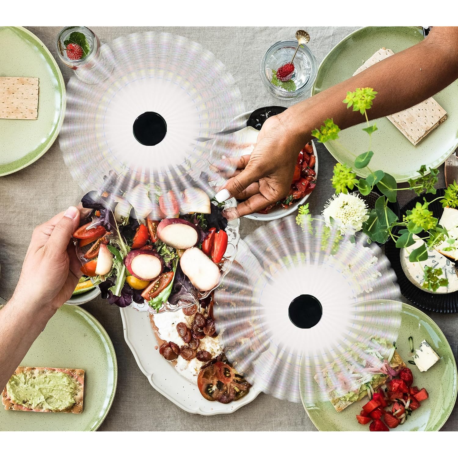 Fly Swatter For Outside/Inside Meal, Picnic, Barbeque, Events - Battery Operated Food Spinning Fan (Black Color, 2Pcs)