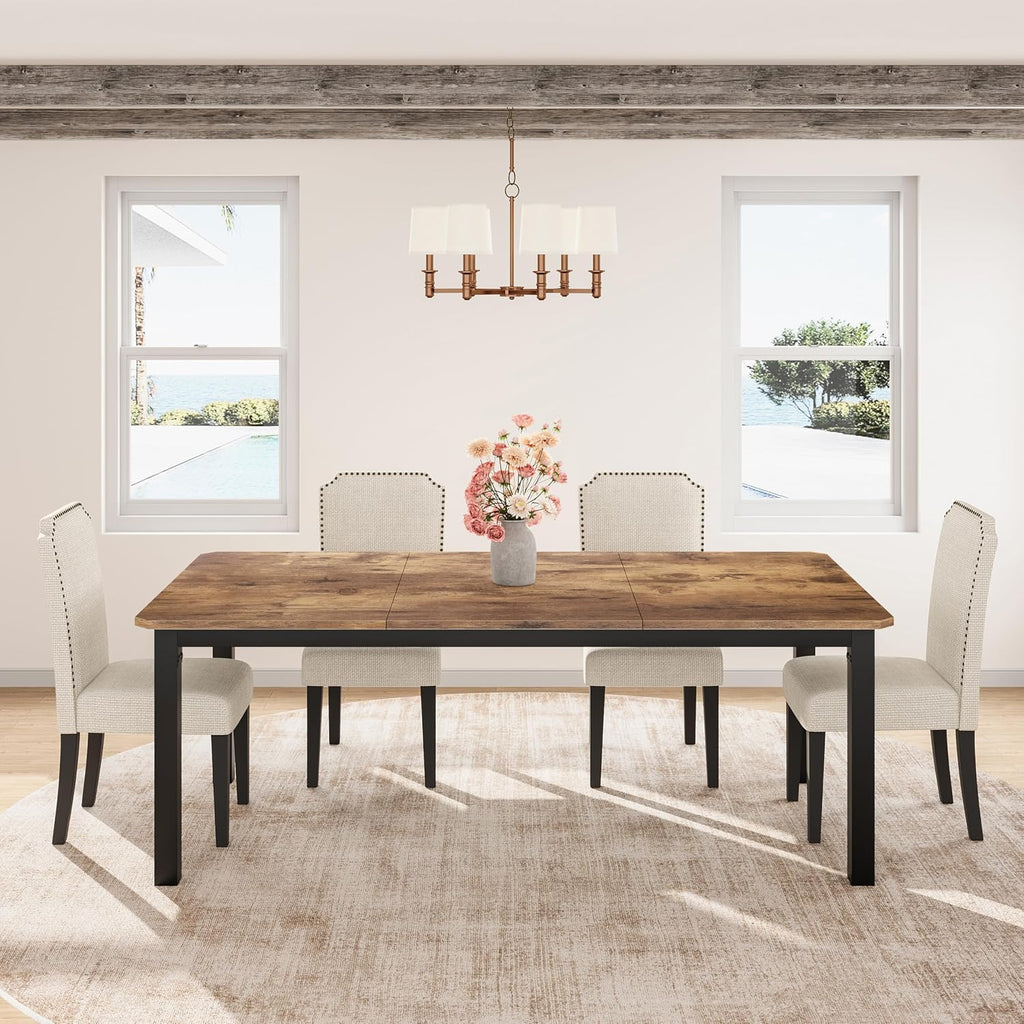 Garvee 78.7 Inch Industrial Dining Table For 8-10 People, Large Dinner Kitchen Tables With Sturdy Metal Frame, Multi-Use For Dining Room Living Room Indoor Restaurant Office Desk (Only Table)
