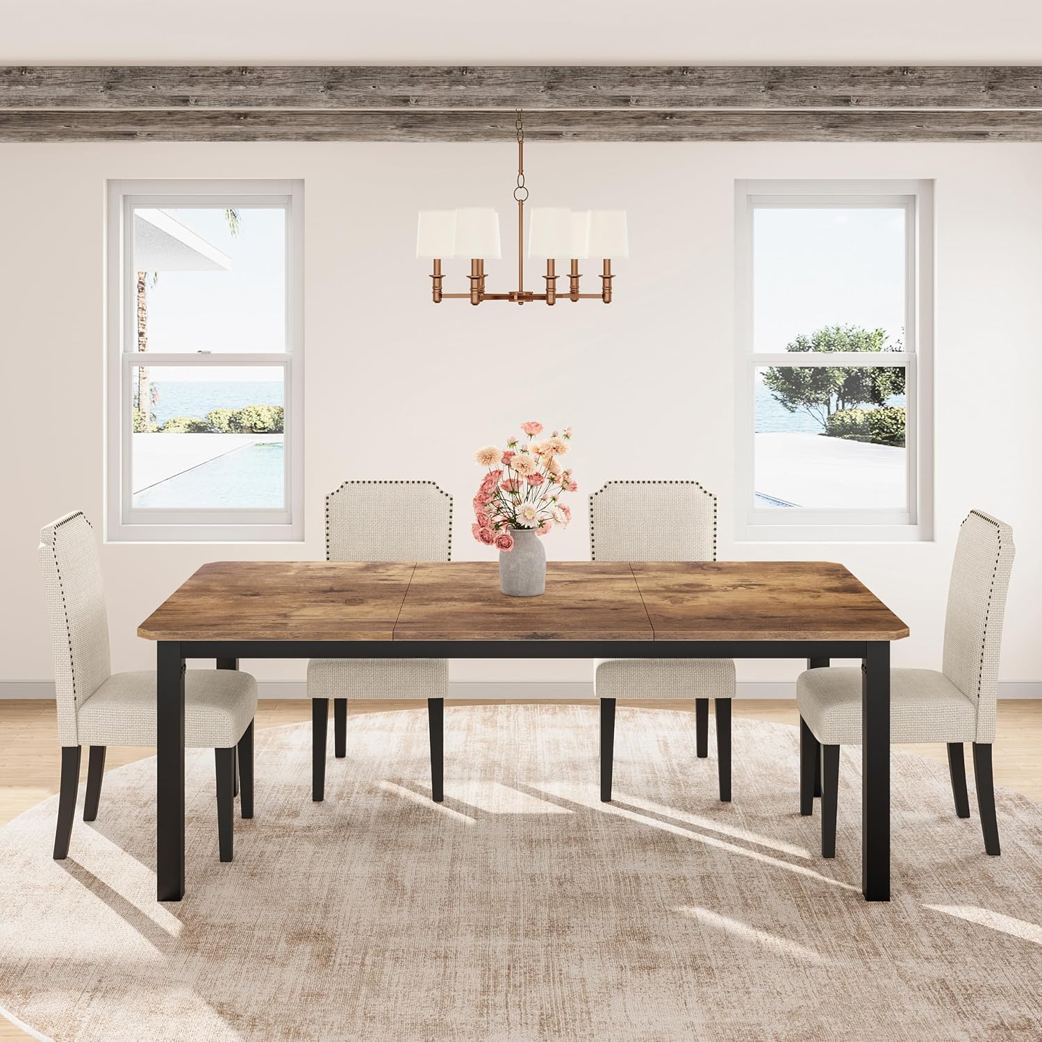 Garvee 78.7 Inch Industrial Dining Table For 8-10 People, Large Dinner Kitchen Tables With Sturdy Metal Frame, Multi-Use For Dining Room Living Room Indoor Restaurant Office Desk (Only Table)