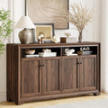 60 Inches Sideboard Buffet Cabinet With Storage, 4 Doors Large Sideboard, Kitchen Cabinet With Open Shelf & Adjustable Shelf, Kitchen Coffee Bar Console Table For Living Room, Hallway, Brown