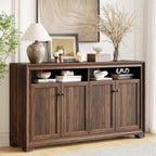 60 Inches Sideboard Buffet Cabinet With Storage, 4 Doors Large Sideboard, Kitchen Cabinet With Open Shelf & Adjustable Shelf, Kitchen Coffee Bar Console Table For Living Room, Hallway, Brown