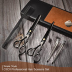 Hair Cutting Scissors Shears Kit, Professional Barber Haircut Scissors Set (6.7 Inch Hair Beard Hairdressing Trimming Haircutting Thinning Shears) For Men Women Hairdresser Home Salon (Black)
