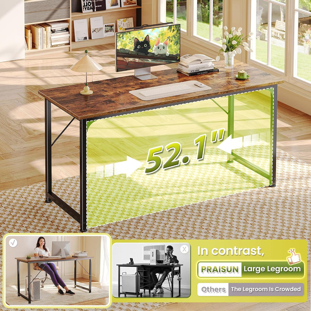 55 Inch Computer Desk, Home Office Desk With Spacious Desktop, Rustic Brown