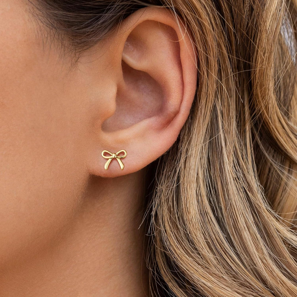 Mothers Day Gifts for Mom Daughter - Gold Earrings for Women Girls Bow Earring Jewelry Huggie Hoop Stud Earrings Hypoallergenic CZ Pearl Drop Bow Earring Gifts for Girls Wedding Birthday Gifts