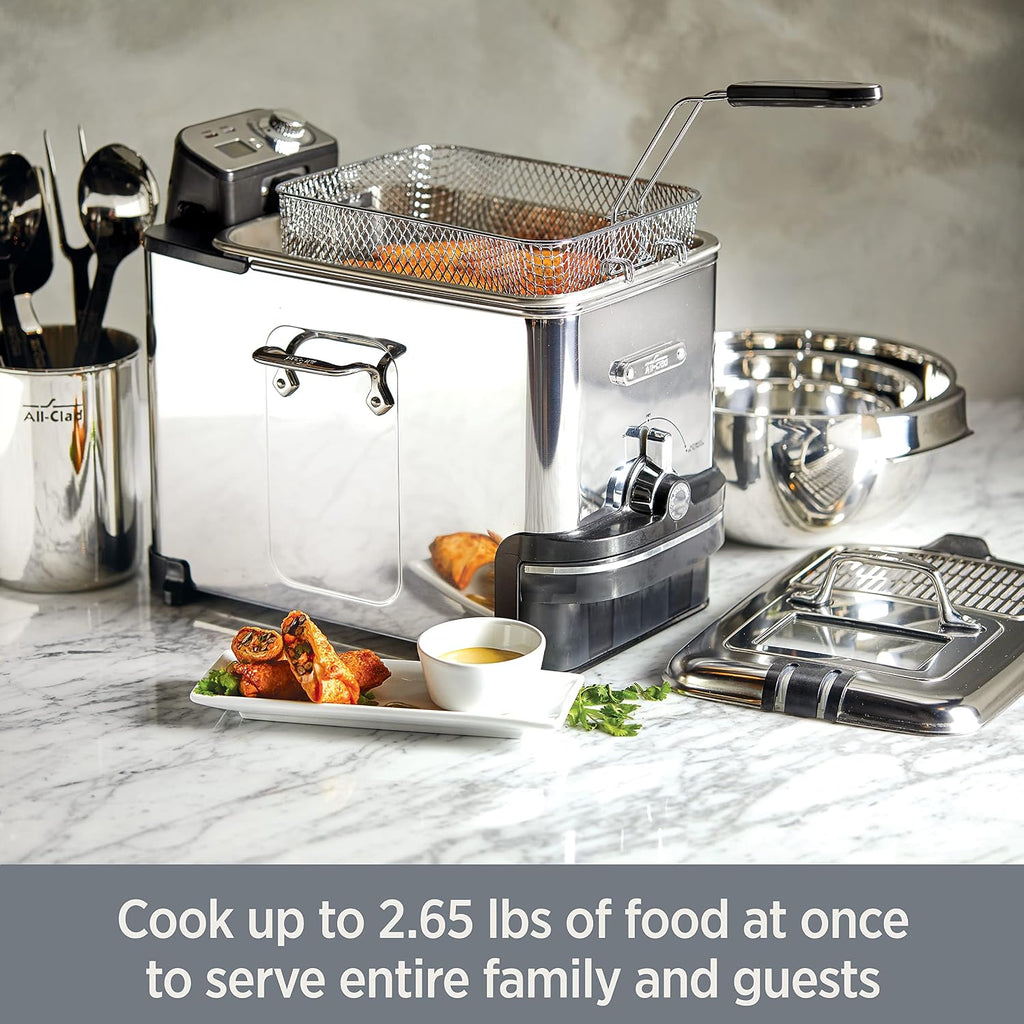 All-Clad Electric Deep Fryer With Basket And Lid, Stainless Steel Deep Fryer For Home Use, 1700W, Dishwasher Safe