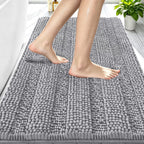 Smiry Thick Chenille Bathroom Rugs 30X20, Soft Absorbent Bath Mat, Grey | Quick‑Dry & Machine Washable, Non‑Slip Bath Carpet, Striped Bath Rugs For Tub & Shower, Modern Home Decor Accessories
