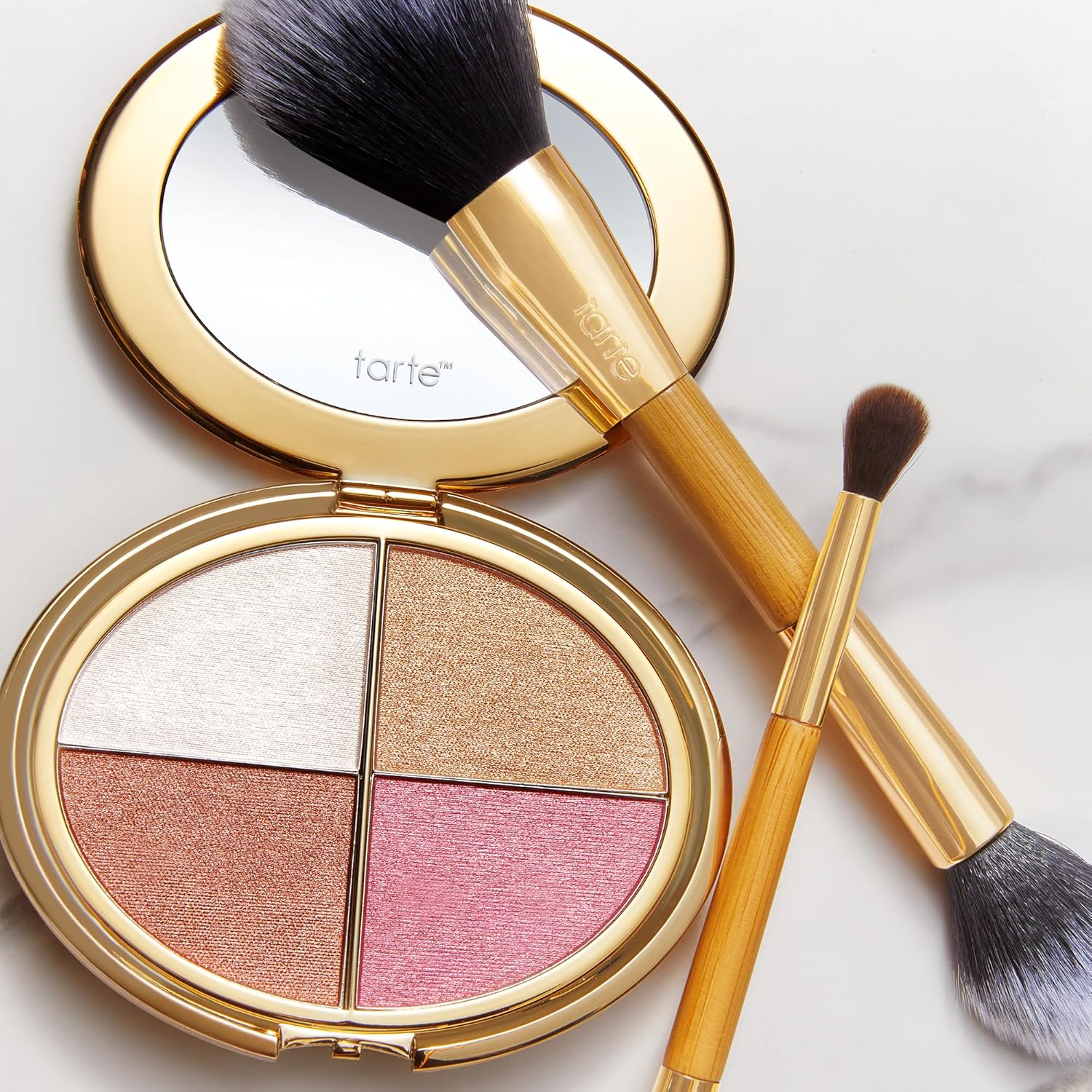 tarte glow wardrobe highlighting eye & cheek palette – Highlighter, Blush, Bronze & Eyeshadow All-in-One Face & Eye Viral Makeup for Everday Radiant Blendable Glow, Vegan & Cruelty Free, full size