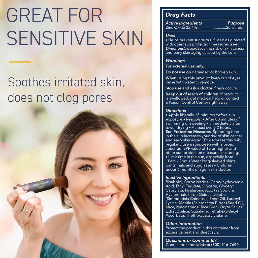 Brush On Block Spf 30 Mineral Powder Sunscreen New Formula, With Niacinamide, Hyaluronic Acid, & Vitamin C, Broad Spectrum, Water Resistant, Translucent, For All Skin Types, Reef Friendly, Mfg In Usa
