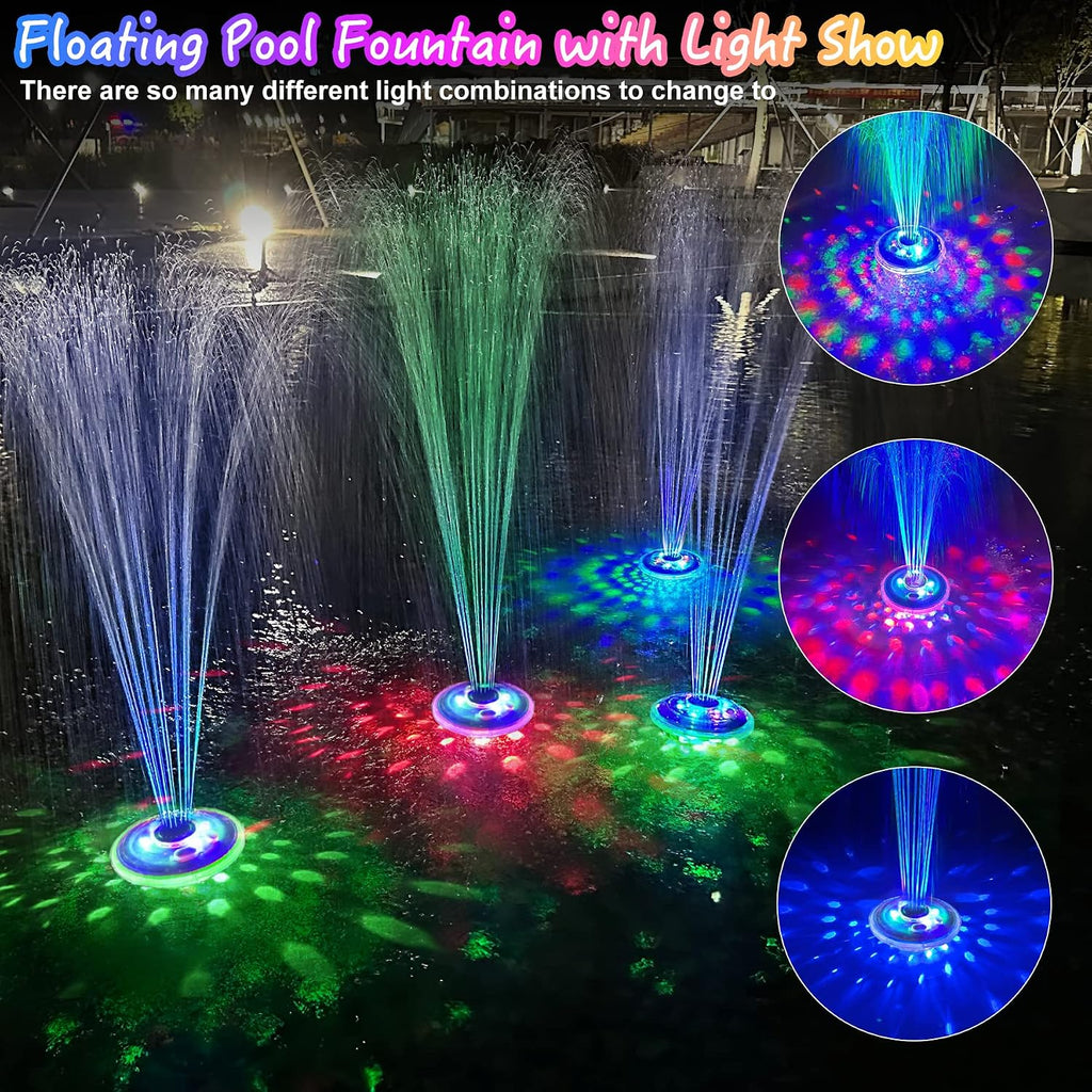 Floating Water Fountain With Underwater Lights, Powered Pump Outdoor, 3 Modes Sprinkler Waterfall Fountain For Inground Above Ground Pool, Pond-Blue-1Pc