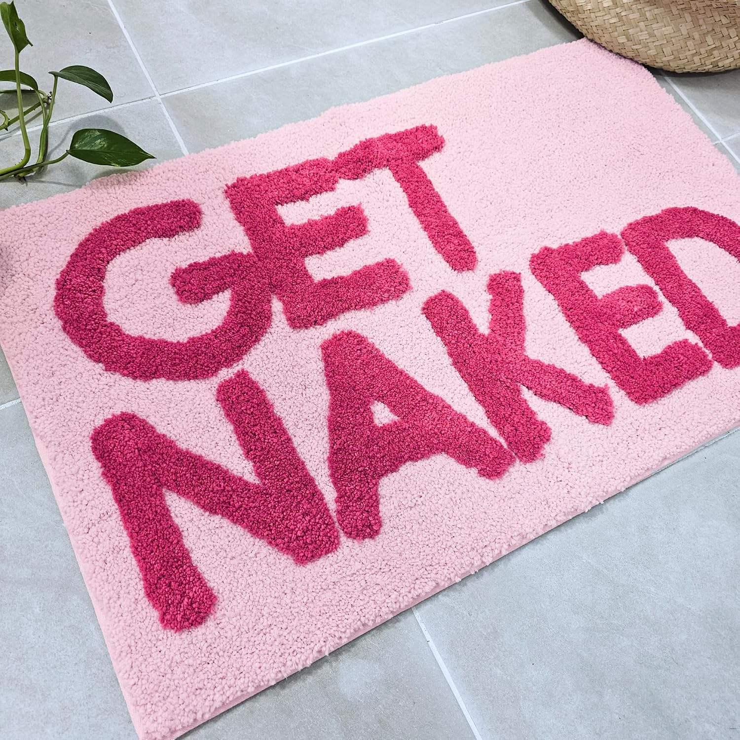 Get Naked Bath Mat Pink - Hot Pink Bathroom Rug, 31" X 20"