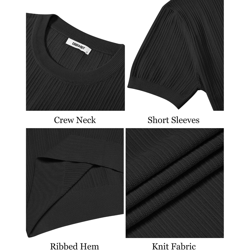 Coofandy Men'S T-Shirts Short Sleeve Knit Shirts Casual Crewneck Ribbed Dress Tee Shirt