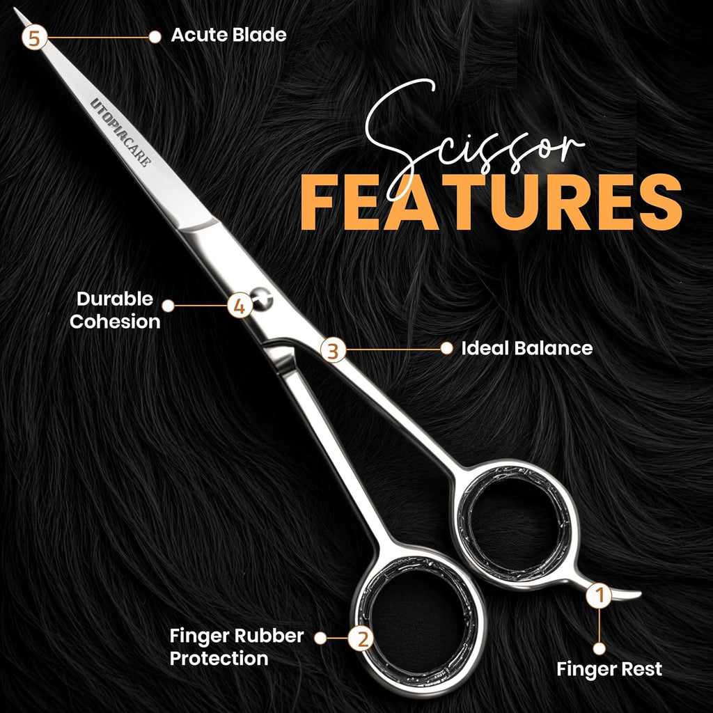 Utopia Care Hair Cutting And Professional Hairdressing Scissors 6.5 Inch, Premium Stainless Steel Shears With Smooth Razor And Sharp Edge Blades For Salons, Men, Women And Kids, Silver