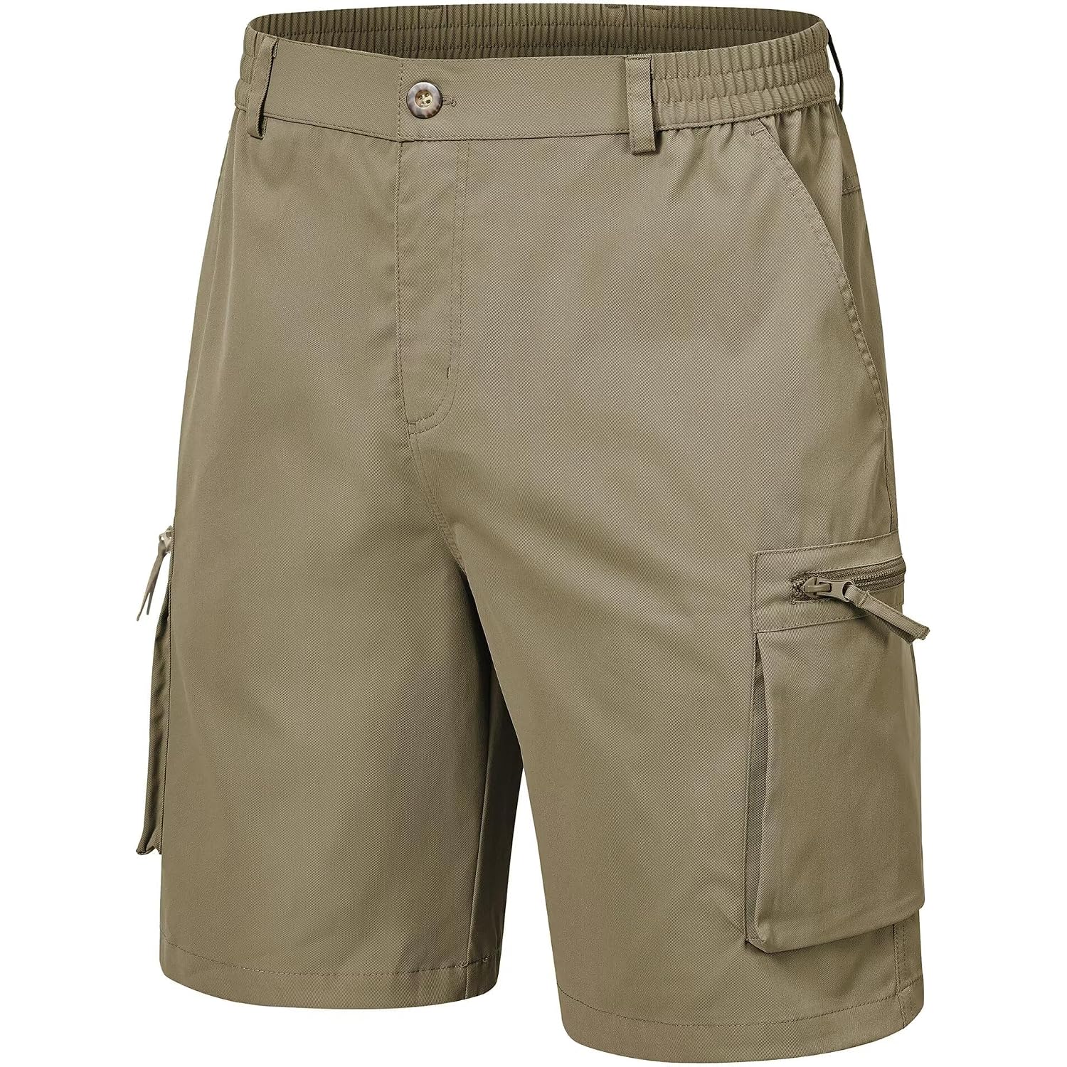 Qpngrp Men'S 9" Inseam Stretch Waist Zipper Cargo Shorts With 6 Pockets