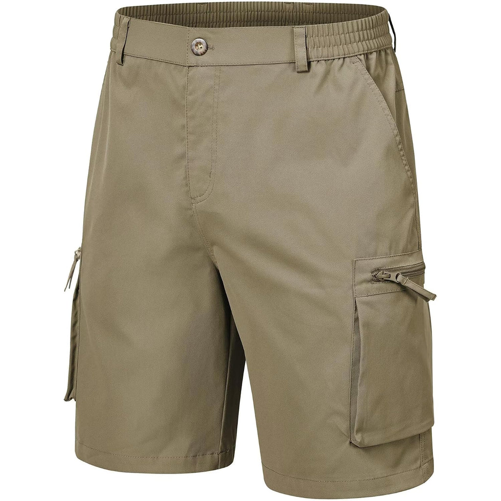 Qpngrp Men'S 9" Inseam Stretch Waist Zipper Cargo Shorts With 6 Pockets
