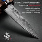 Atumuryou Japanese Chef Knife, 8 Inch Damascus Kitchen Knife With Vg10 Steel, Ultra Sharp Professional Cooking Knives With Resin Wood Handle, Gift Box For Home & Restaurant