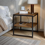 Tatub 20In End Table With Charging Station, Rustic Brown Square Side Table With Usb Ports & Outlets, Versatile Mini Fridge Table Printer Stand Nightstand For Bedroom Living Room