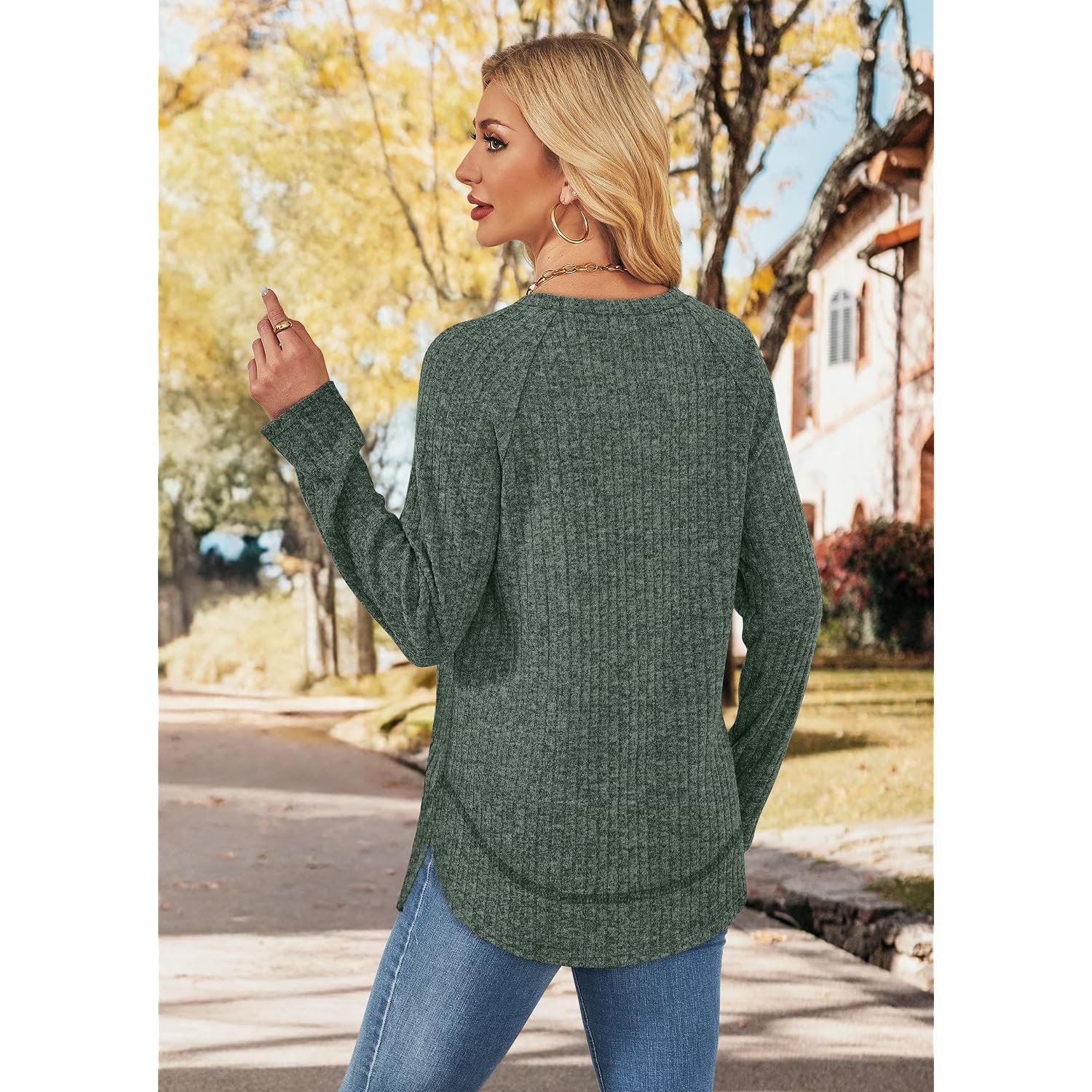WIHOLL Long Sleeve Shirts for Women 2026 Fall Sweaters Lightweight Casual Tunic Tops Loose Fit Winter Clothing S-2XL