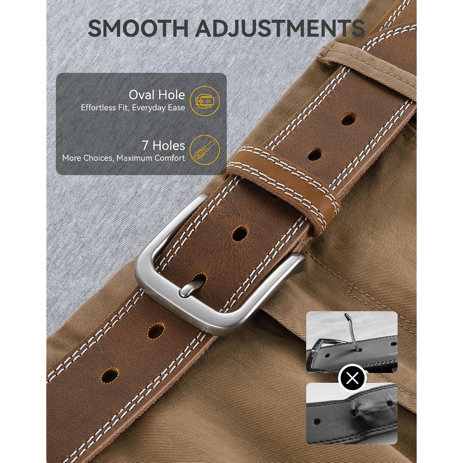 Chaoren Mens Belts Casual For Jeans - Full-Grain Leather, Durable Cowhide | Solid Buckle, Classic Style, Handmade, Daily Wear, Gift Box