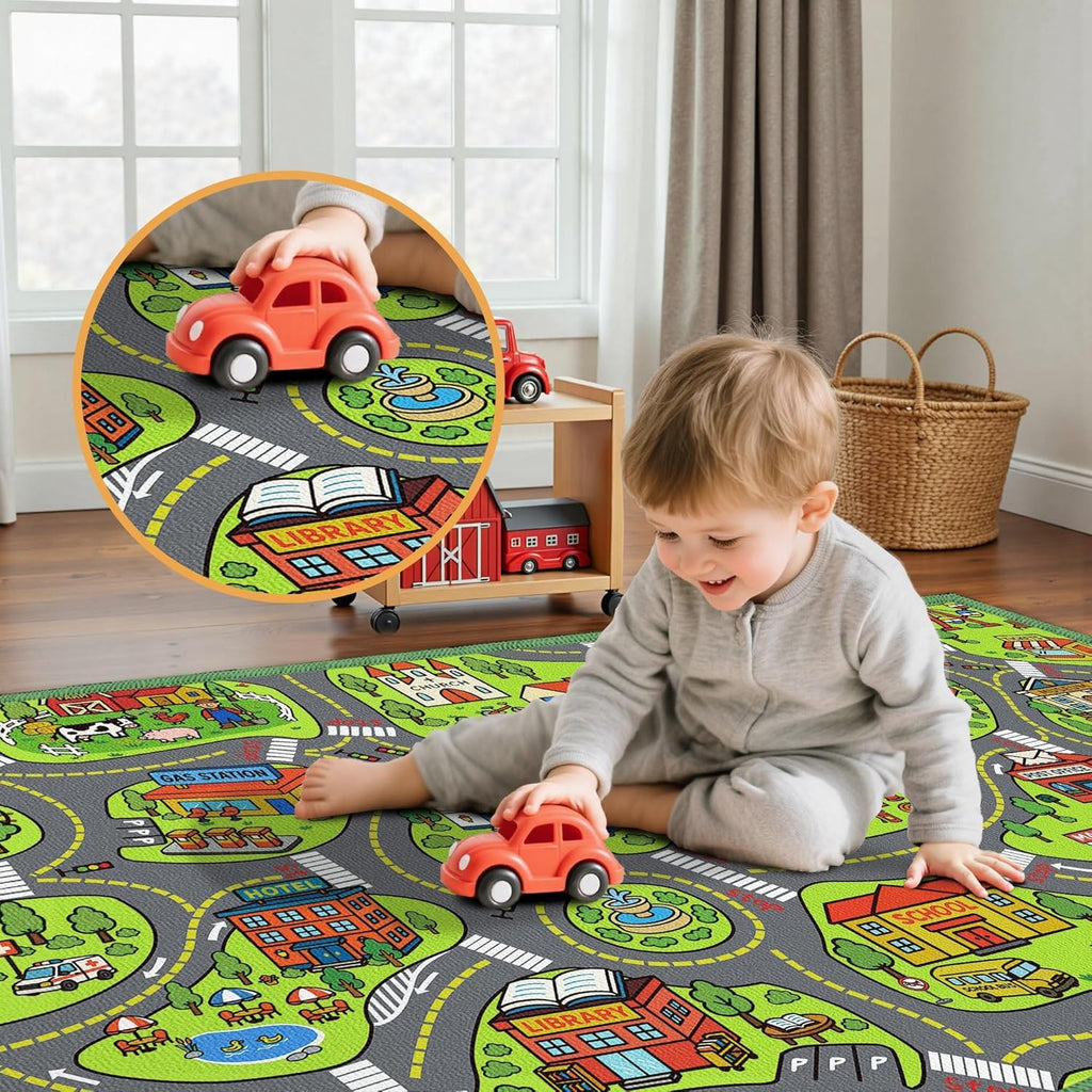 Upgrade Ultra Non Slip Kids Car Rug, Kids Road Playmat Rug for Toy Cars, Educational Town City Map Washable Carpet for Boy Playroom Bedroom, Safer Car Track Play Mat for Children Baby Toddler, 60"x36"
