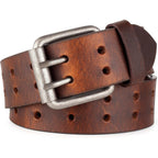 F&L Classic Leather Work Belt, Heavy Duty Double Prong Full Grain Leather Belts For Men 1 1/2", Mens Casual Belts For Jeans