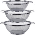 3 Pack 18/8 Stainless Steel Colander Sieves(5-Quart, 4-Quart And 3-Quart), Mesh Strainer Net Baskets With Handles & Resting Base For Strain, Drain, Rinse Or Steam