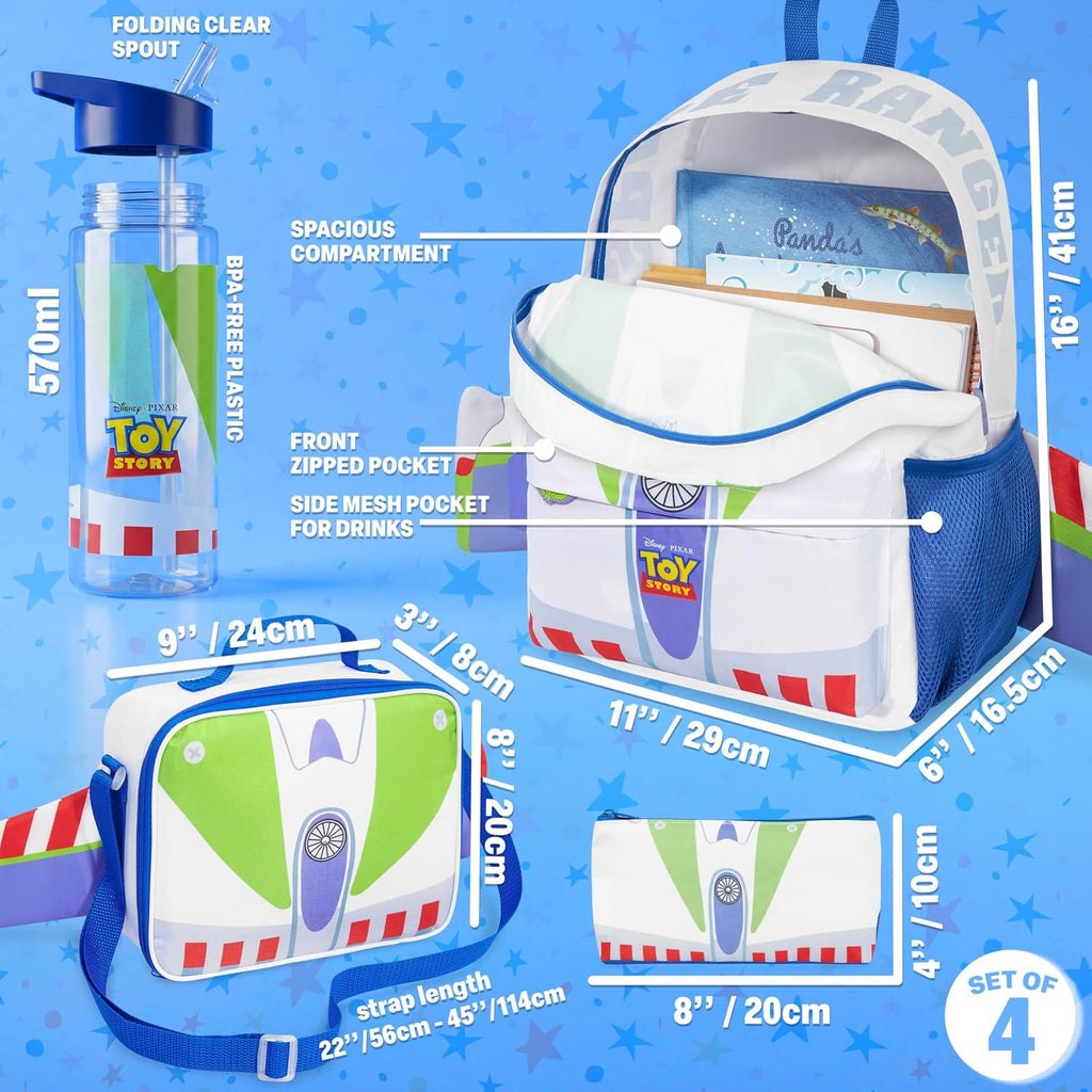 Get Trend Disney Toy Story Boys 4 Pc Backpack Set With Buzz Lightyear Lunch Bag Water Bottle Pencil Case, Gifts For Boys (Multi Buzz)