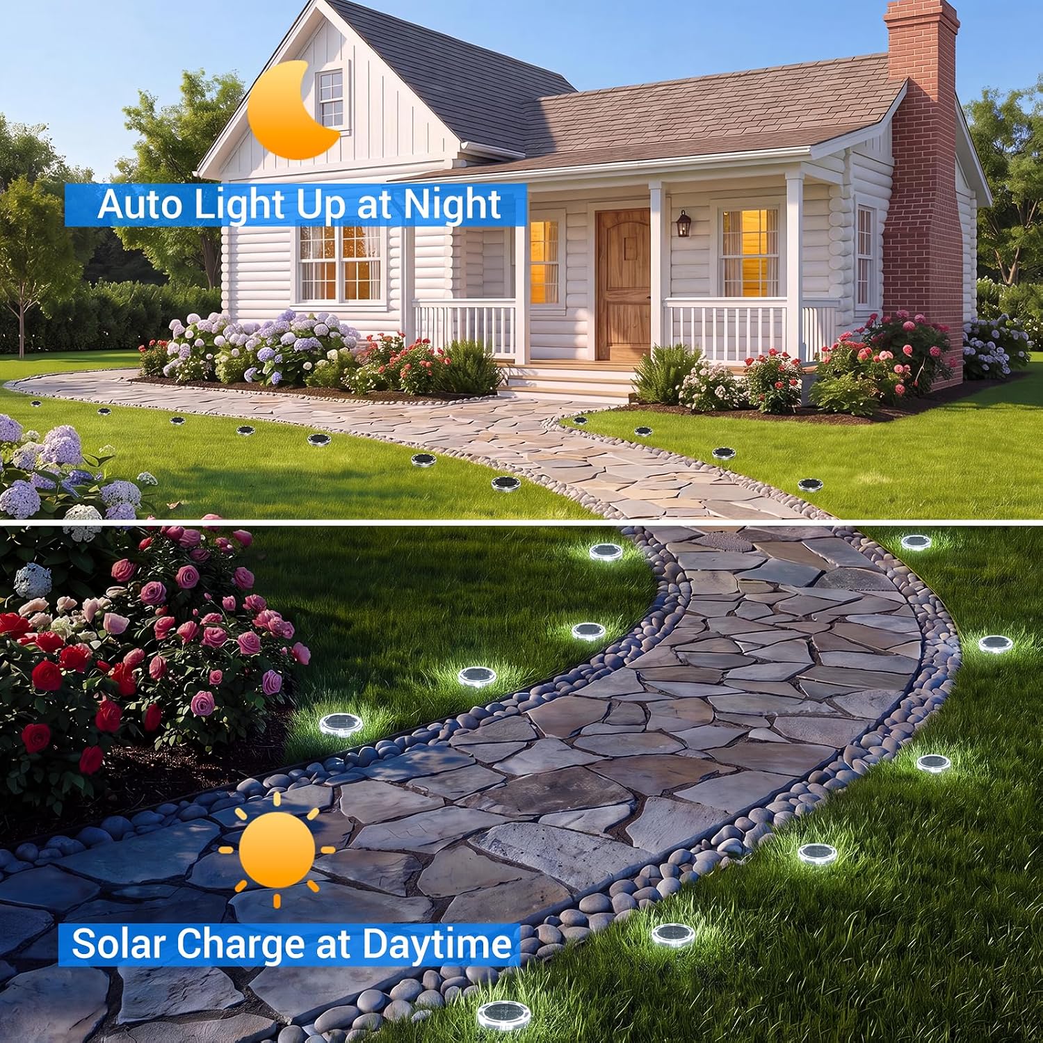 Solar Lights Outdoor Waterproof, 8 Pack Solar Powered Ground Lights Outdoor, Ip68 Waterproof, Anti-Rust, Solar Garden Lights Landscape Lighting For Pathway Yard Lawn Walkway Driveway,Cool White