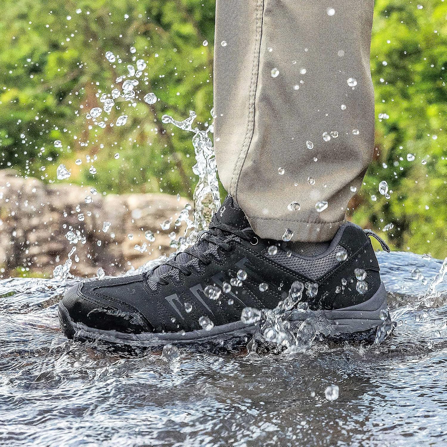 Ol Outjet Legend Men'S Waterproof Hiking Shoes Leather Comfortable Lightweight Anti-Slip Outdoor Walking Work Sneakers