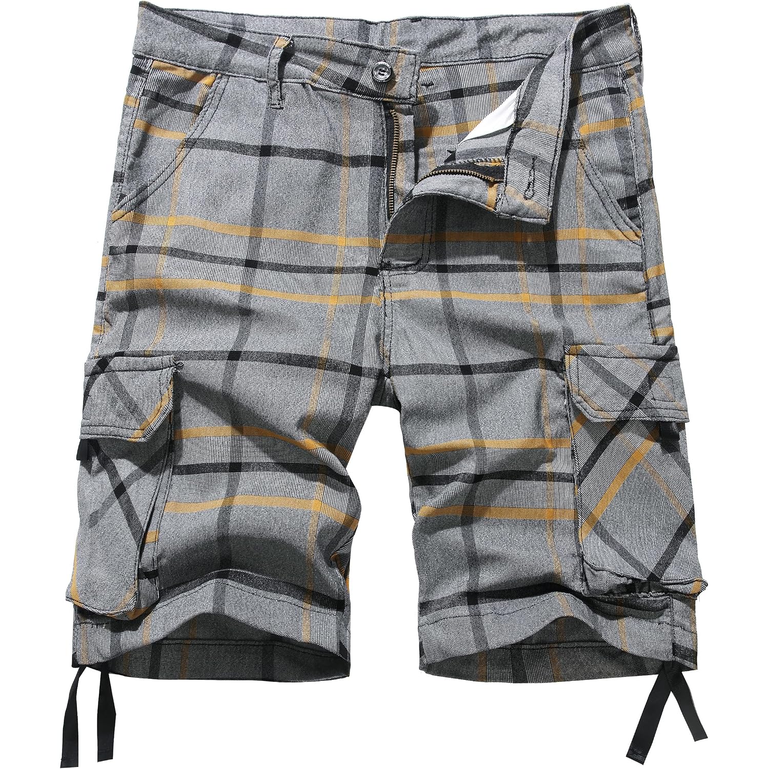 Novocct Cargo Short For Men 10" Inseam Relaxed Fit Plaid Outdoor Hiking Work Stretch Cotton Casual Shorts With Multi-Pocket
