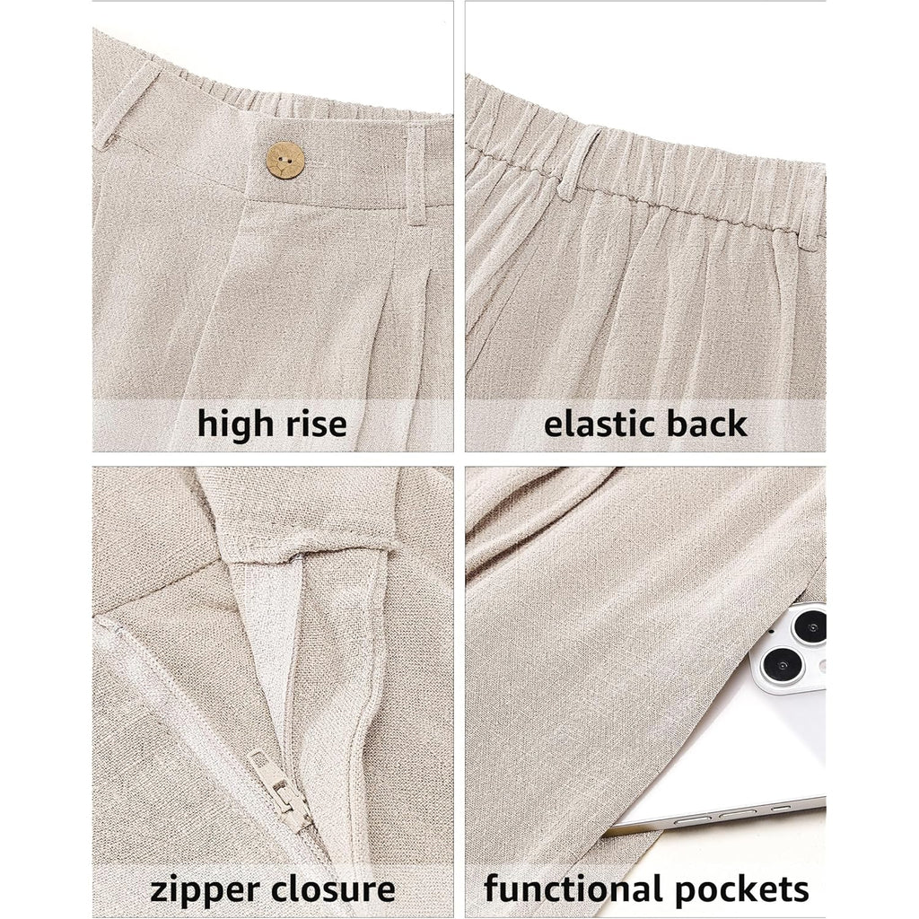 Bermuda Shorts for Women High Waisted Linen Dressy Casual Pleated Wide Leg Summer Shorts with Elastic Waist